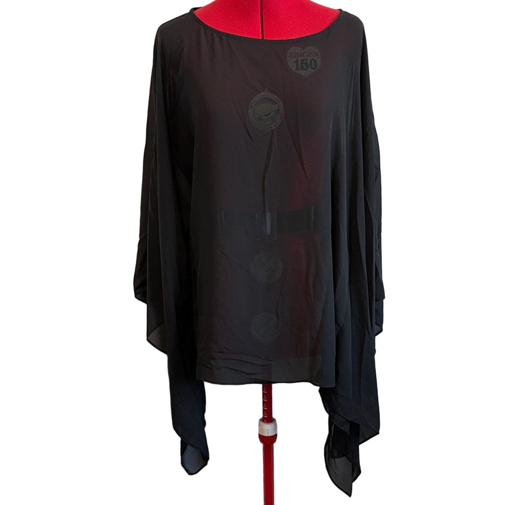 Nina Leonard Black Sheer Tunic Top XL33